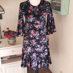Lu La Roe Dark Floral Velvet Dress